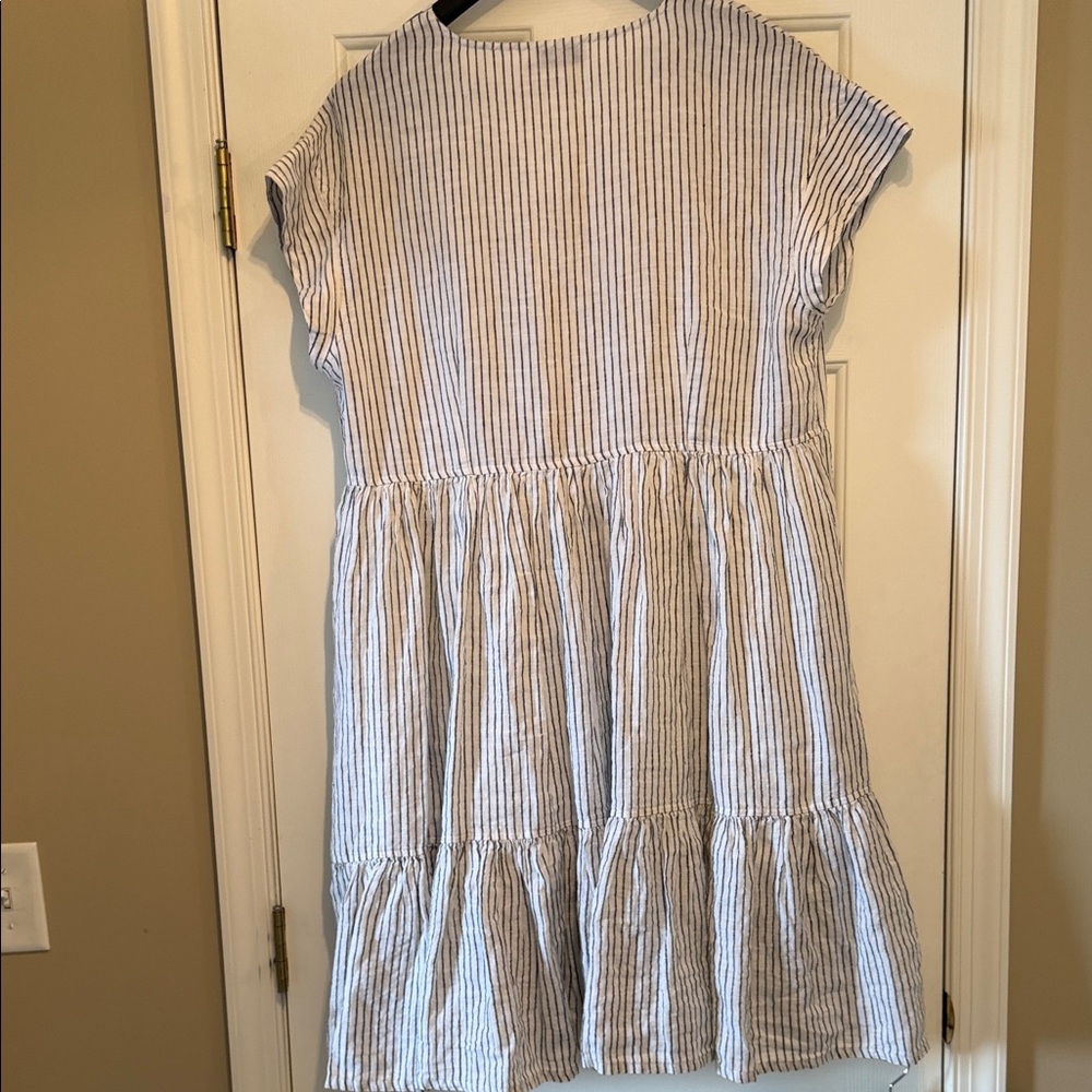 Vineyard Vines Blue and White Striped V-Neck Tiered Midi Dress - Picture 7 of 7